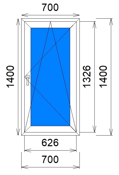Одностворчатое окно 700×1400 мм, VEKA Softline 82: поворотно-откидная створка